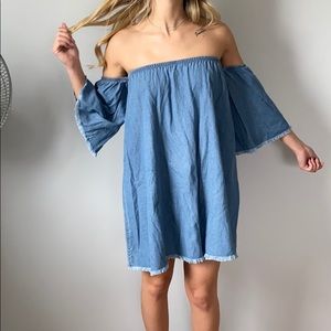 Denim off the shoulder casual dress